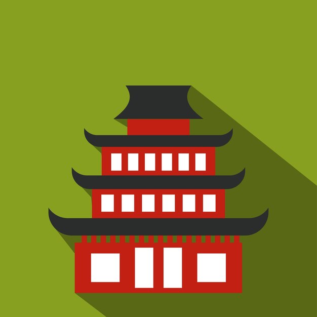 Pagoda icono plano templo budista sobre un fondo verde