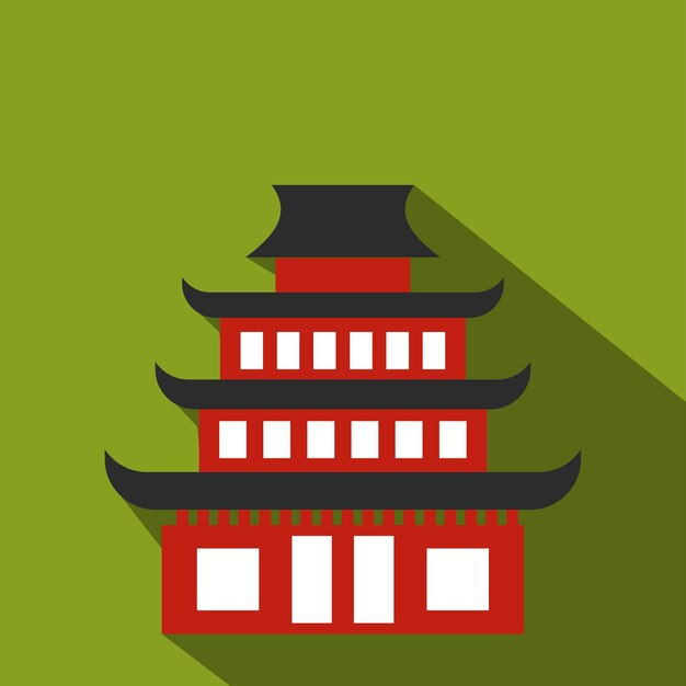 Vector pagoda icono plano templo budista sobre un fondo verde