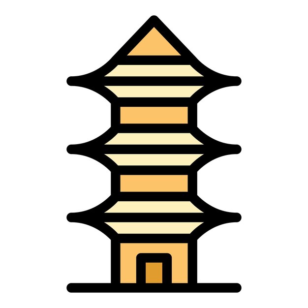Págoda lugar icono contorno vector edificio chino ciudad color plano coreano