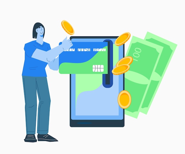 Pagos en línea y móviles y vector plano de tecnología NFC aislado