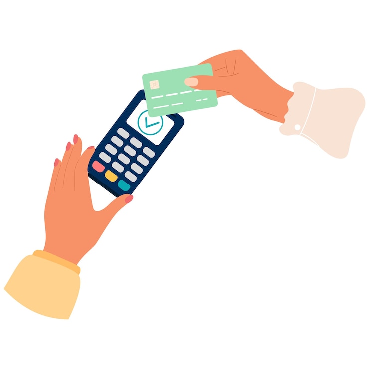 Vector pagos manuales con terminal pos pagos sin efectivo sin contacto con tarjeta de crédito o débito nfc