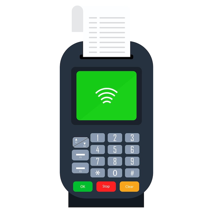 Vector pagos móviles con teléfono inteligente concepto de terminal de pago de comunicación de cálculo sin contacto
