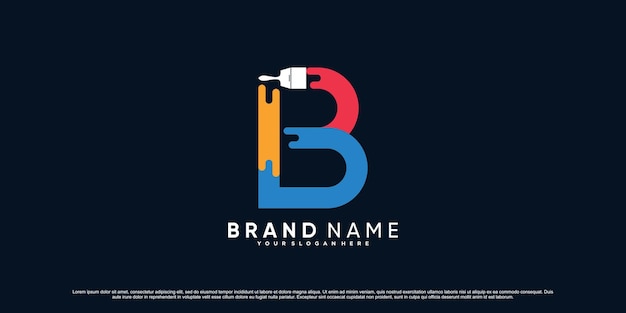 Paint icon logo design letra inicial b con elemento de pincel y concepto creativo Vector Premium