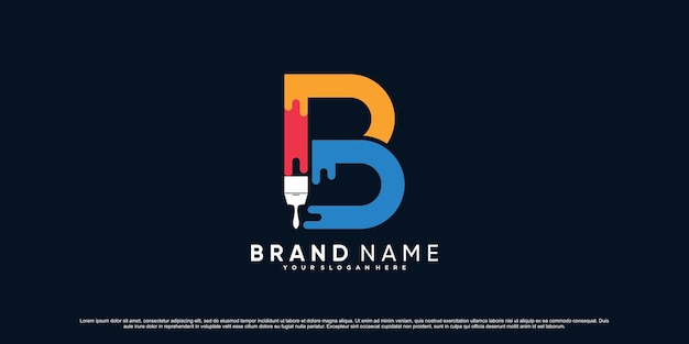 Paint icon logo design letra inicial b con elemento de pincel y concepto creativo Vector Premium