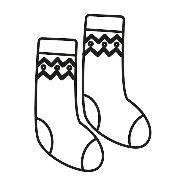 Pair of cozy socks doodle Warm knitted socks outline for coloring