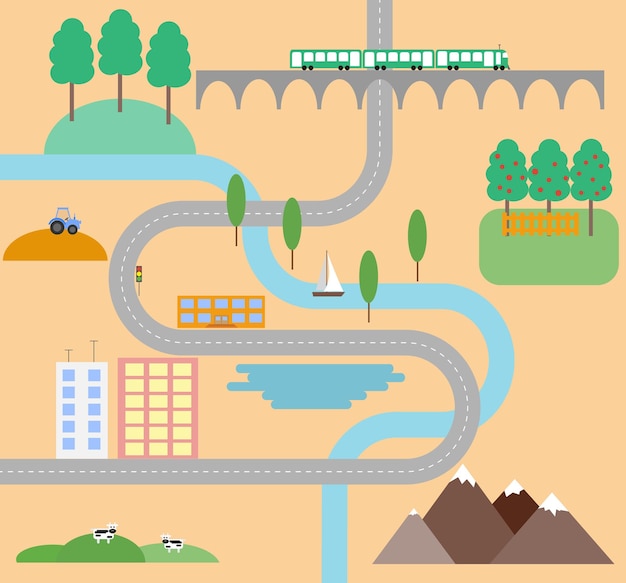 País por carretera en estilo de diseño plano Ilustración vectorial