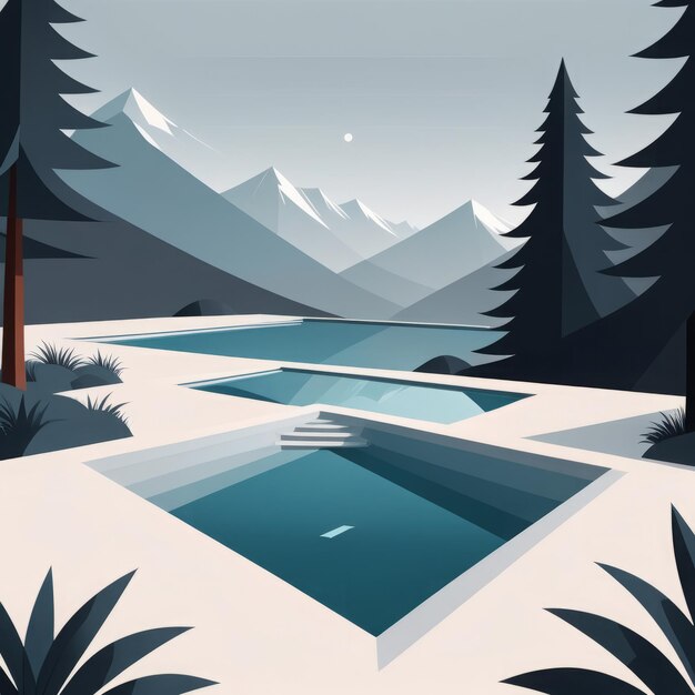 Vector paisaje abstracto con árboles y montañas ilustración 3d paisaje abstrato con árboles y