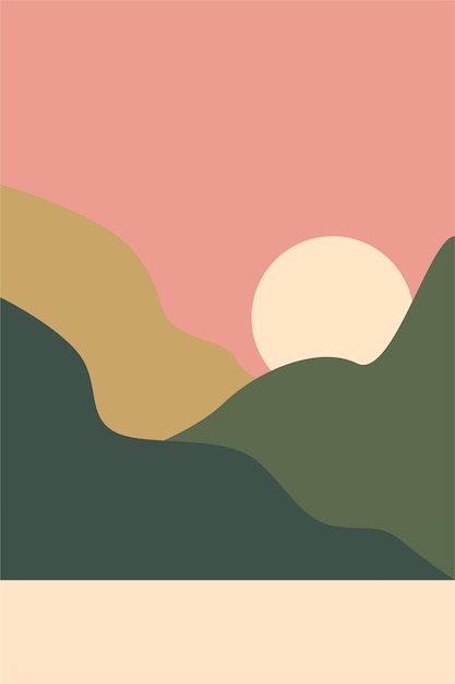 Paisaje abstracto imprimible arte de la pared montañas árboles imprimible decoración de la pared Boho paisaje cartel
