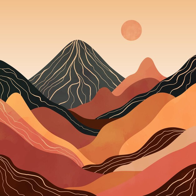 Vector paisaje abstracto con montañas y colinas en estilo minimalista