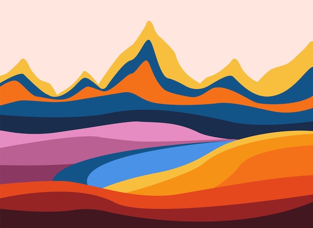 Paisaje abstracto con montañas y ríos Ilustración vectorial en estilo plano