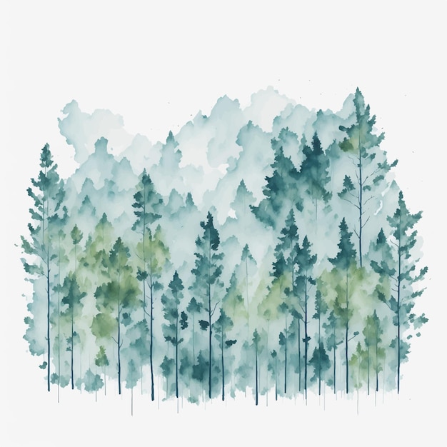 Vector paisaje de acuarela de pinos