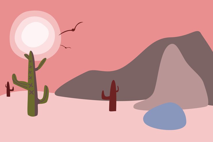 Vector paisaje africano resumen minimalista desierto y cactus patrón fondo vector ilustración