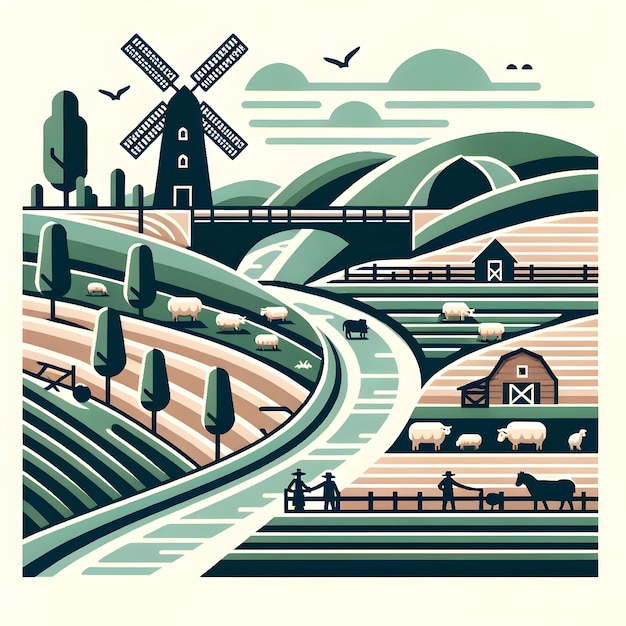 Paisaje agrario con diseño de vectores ganaderos