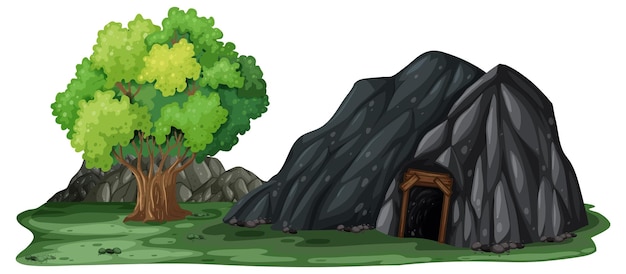 Vector paisaje aislado con cueva de piedra