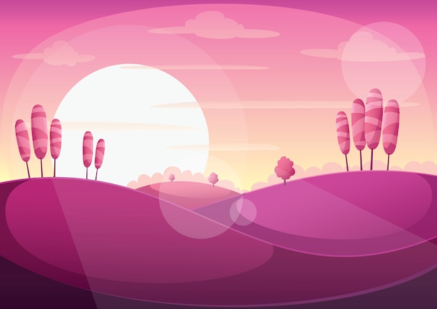 Vector paisaje al atardecer