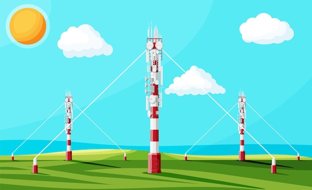 Vector paisaje de antena de torre celular de transmisión