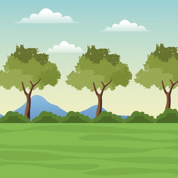 Vector paisaje árbol montaña hierba