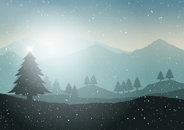 Vector paisaje de árbol de navidad de invierno