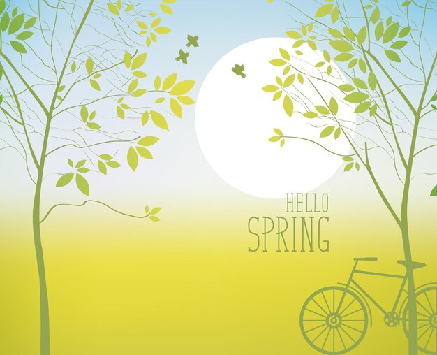 paisaje con árboles y bicicleta de primavera