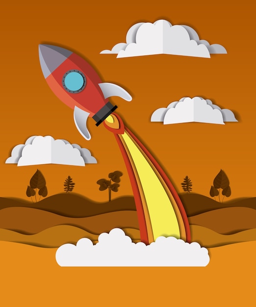 Vector paisaje con arte lanzador de cohetes