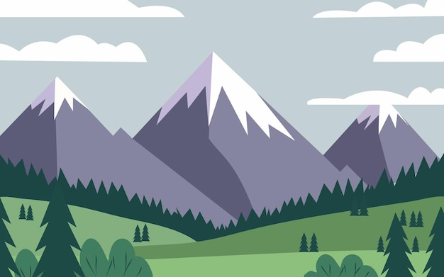 Paisaje de aventura de clipart plano de montaña fondo de ilustración vectorial natural