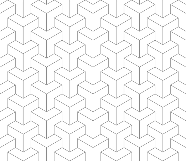Paisaje de baldosas de línea geométrica patrón sin costuras fondo de cuadrícula de cubo moderno isométrico textura blanca y negra piso de madera de hueso de pescado vintage patrón de baldosas mosaico ilustración vectorial sobre fondo blanco