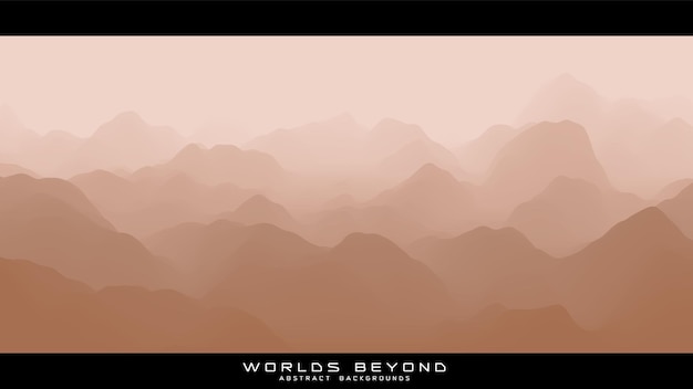 Paisaje beige abstracto con niebla brumosa hasta el horizonte sobre las laderas de las montañas