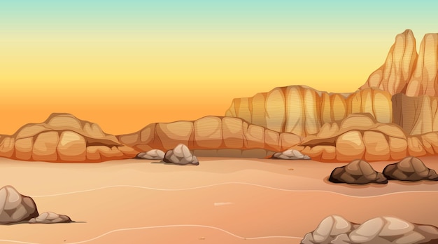 Vector paisaje de bosque desierto vacío en la escena del atardecer