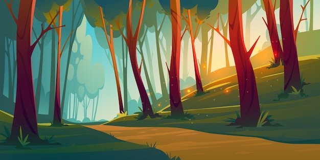 Paisaje de bosque de dibujos animados