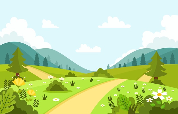 un paisaje con una carretera y montañas