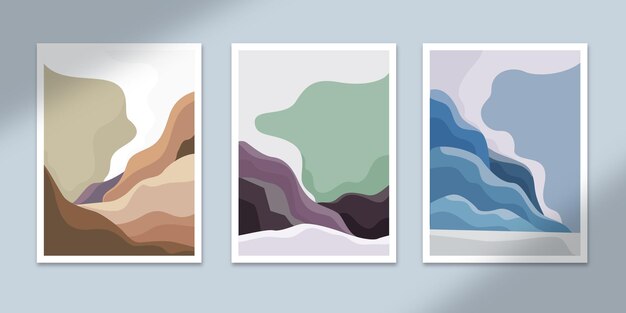 Paisaje carteles abstractos arte dibujado a mano formas cubiertas colección set para decoración de impresión de pared