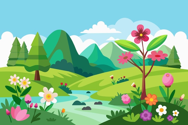 Vector paisaje de casa encantador con flor en un fondo blanco