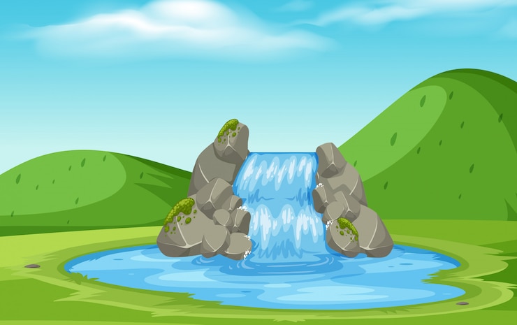 Vector un paisaje de cascada de naturaleza