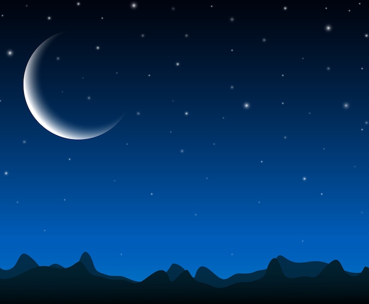 Vector paisaje de cielo nocturno con montañas silueta