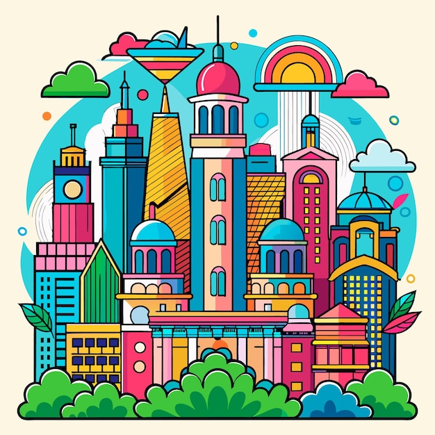 Vector paisaje de la ciudad colores cliparts garabatos