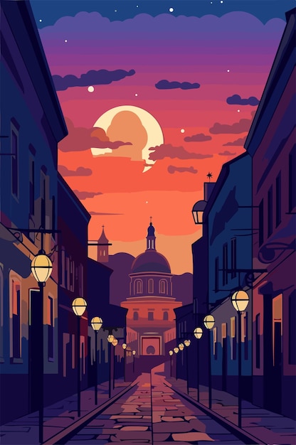 Paisaje de la ciudad de Finlandia por la noche Ilustración plana vectorial