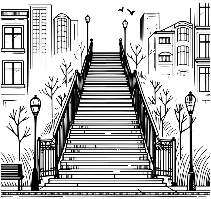 Paisaje de la ciudad con ilustración de escaleras