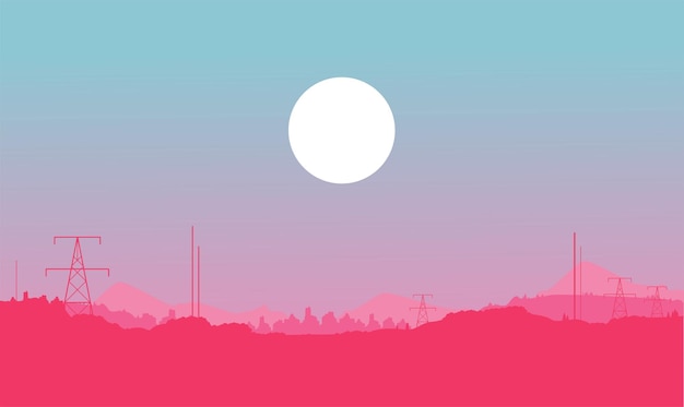 Paisaje de la ciudad Ilustración vectorial Puesta de sol ilustración plana