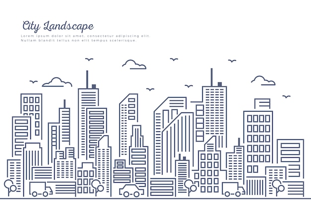 Paisaje de la ciudad de línea delgada