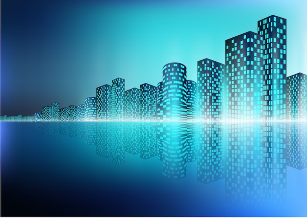 Paisaje de la ciudad con reflejo