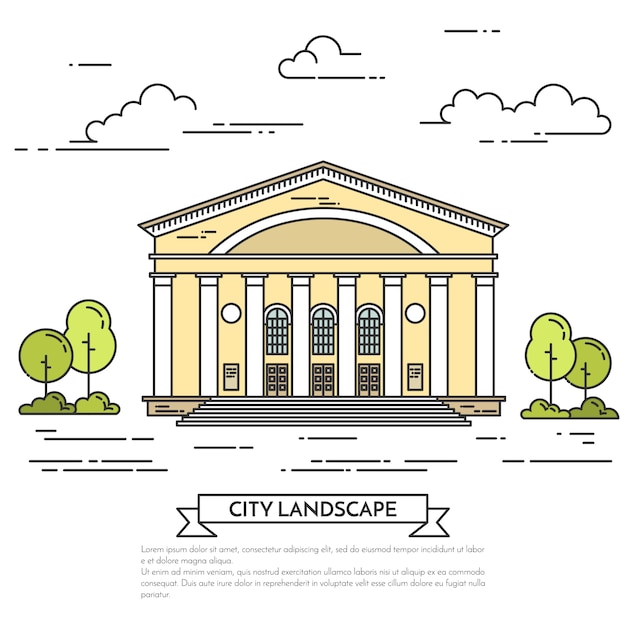 Paisaje de la ciudad con teatro, cine o casa de gobierno.