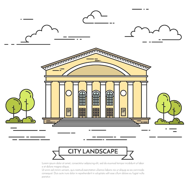 Vector paisaje de la ciudad con teatro, cine o casa de gobierno.