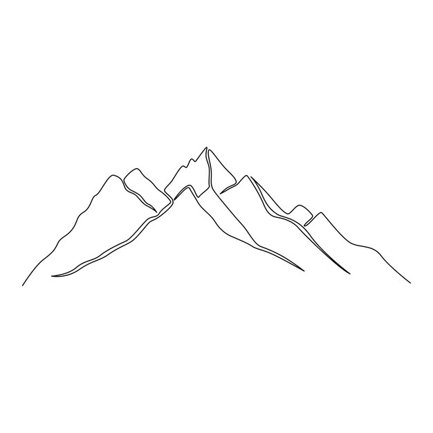 Paisaje de la cordillera de las montañas Ilustración vectorial de dibujo continuo de una línea