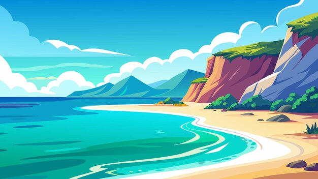 Paisaje costero sereno Océano turquesa se encuentra con la playa de arena y los espectaculares acantilados