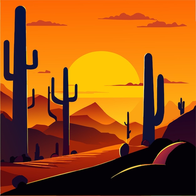 Vector paisaje desértico de arizona con ilustración vectorial de arena y cactus