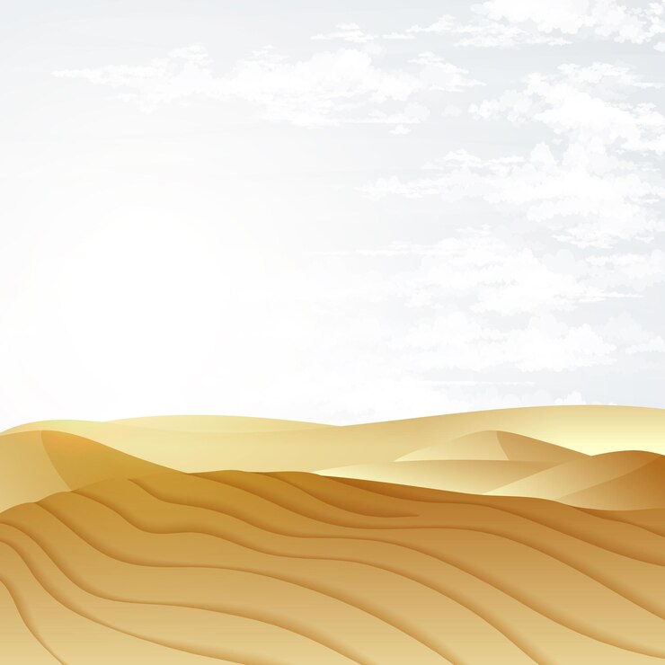 Vector paisaje desértico con cielo azul. fondo de dunas. paisaje naturaleza arena desierto con dunas