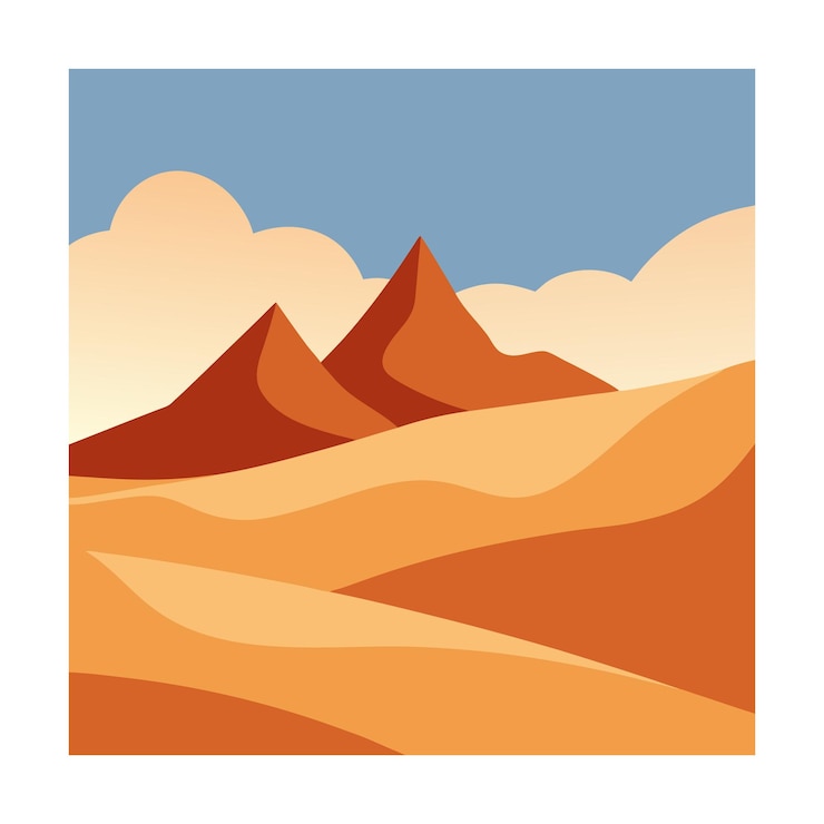 Vector paisaje desértico con montañas y dunas de arena