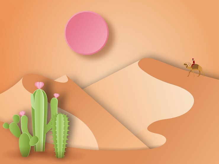 Vector paisaje desértico y plantas de cactus