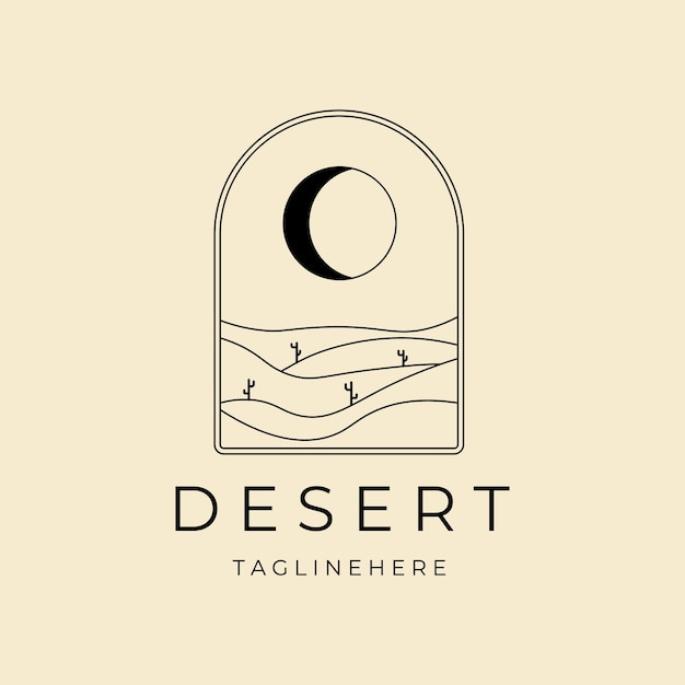 Vector paisaje desierto con cactus insignia logo línea arte minimalista vector icono símbolo diseño gráfico ilustración