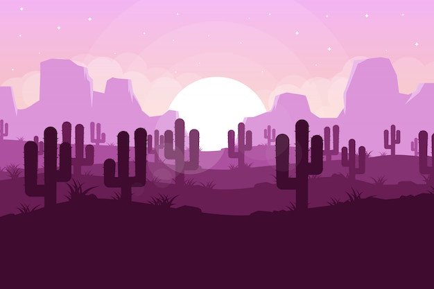 Vector paisaje del desierto fondo del atardecer hermosa